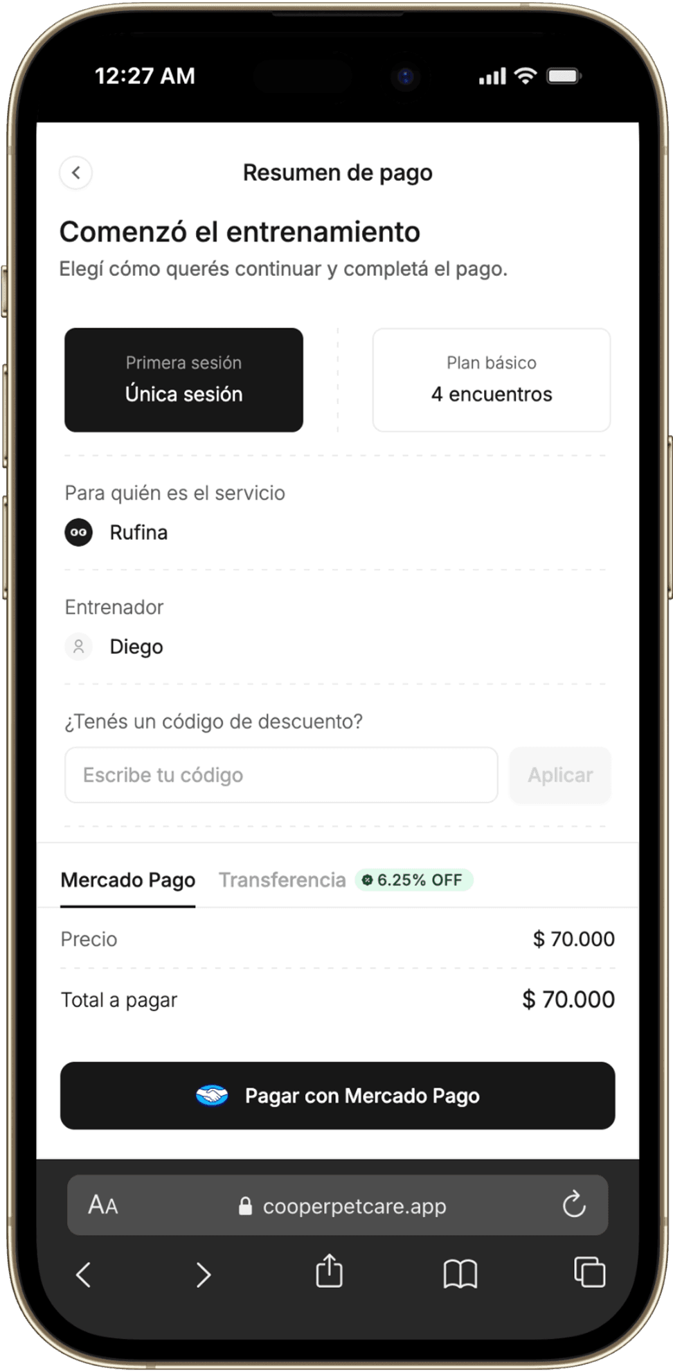 Paso 4: Se confirma la sesión y pagás